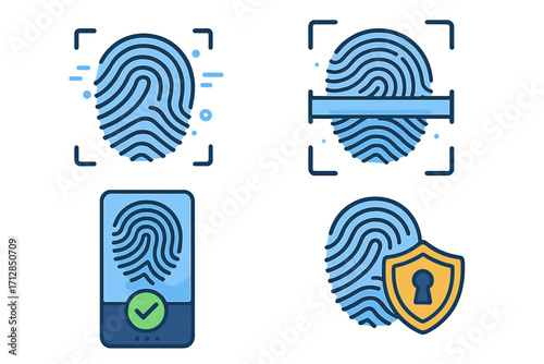 Unique fingerprint designs showcasing biometric technology, secure identification, and advanced access control systems vector cartoon illustration with verification and privacy protection
