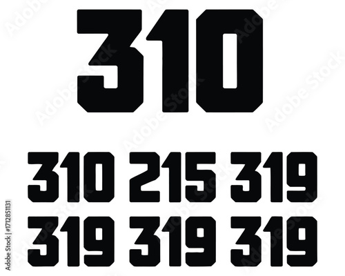 Large Black Number 310 and Variations  Vector Graphic Design Elements