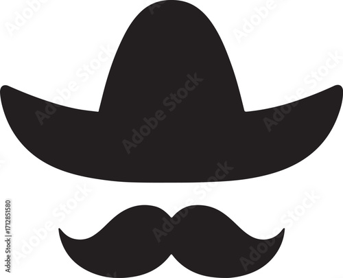 Sombrero with mustache glyph silhouette, Mexican culture vector EPS, festive icon for download