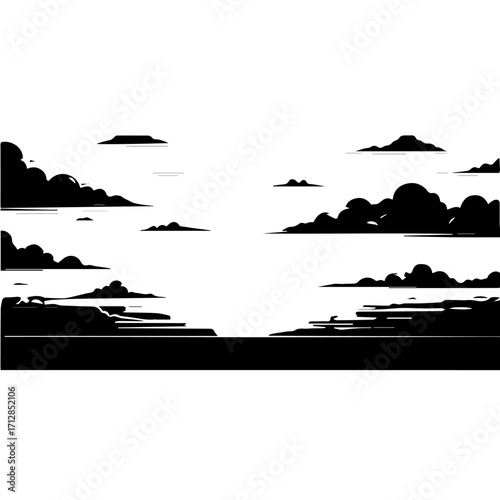 Silhouette of Black Clouds and Horizon in a Minimalist Style.