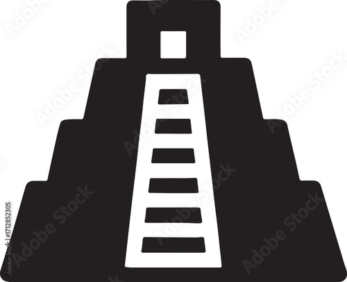 Mayan pyramid glyph silhouette, ancient architecture vector EPS, cultural heritage icon for download