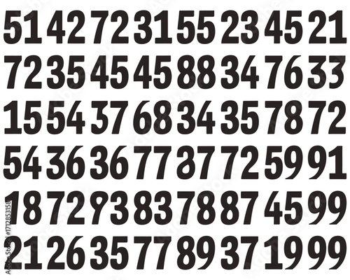 A black and white vector illustration of a grid filled with random, bold, two-digit numbers for a mathematical or data concept