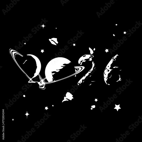 Stylized white 2026 year graphic with numbers as planets moons and stars in a cosmic design.