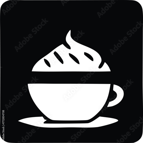 Stylized coffee cup with whipped cream icon simple beverage symbol for cafes and drink businesses clean and modern design