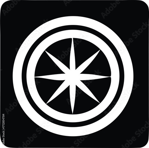 Striking white starburst compass rose graphic symbol clean design nautical exploration adventure travel direction navigation