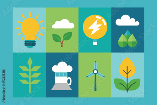 Sustainable Energy Sources Icons Grid Graphic