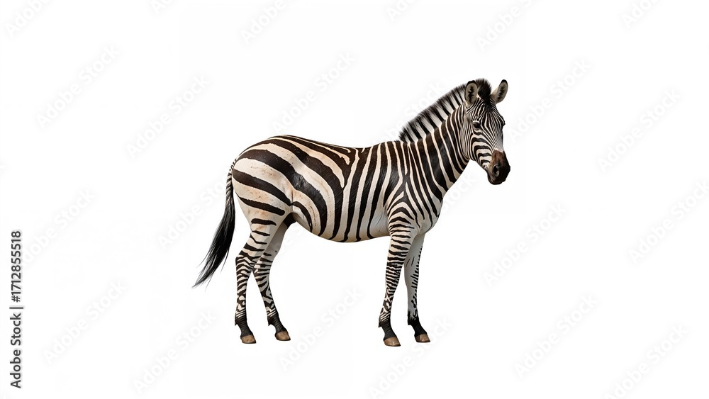 Fototapeta premium Single zebra featured on a white surface with clipping path