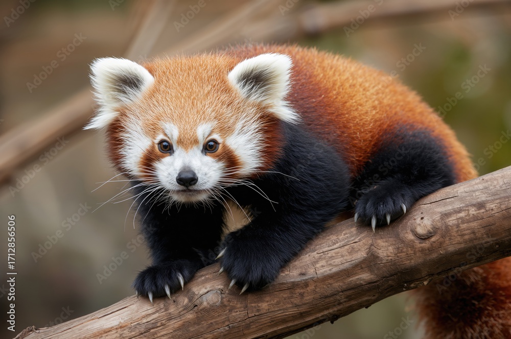 Fototapeta premium Juvenile Red Panda Grasping a Tree Limb