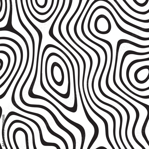 Abstract black and white topographic contour lines creating a mesmerizing organic pattern with a sense of depth and flow