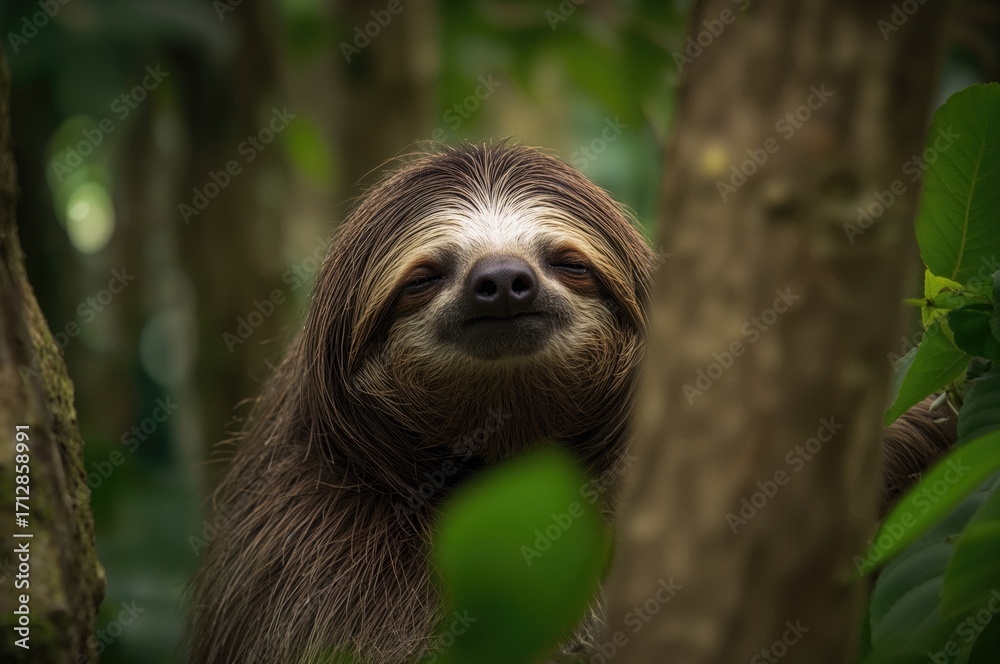 Fototapeta premium Calm and drowsy Choloepus didactylus, the two-toed sloth of Linnaeus