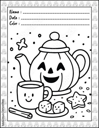 Bold and Easy Spooky Hygge Coloring Book for Adults and Kid. High resolution (300 DPI), Ready to print on standard 8.5x11-(A4) inch paper With (No Bleed), Black and White. Vector illustration