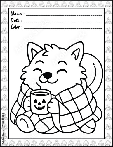 Bold and Easy Spooky Hygge Coloring Book for Adults and Kid. High resolution (300 DPI), Ready to print on standard 8.5x11-(A4) inch paper With (No Bleed), Black and White. Vector illustration