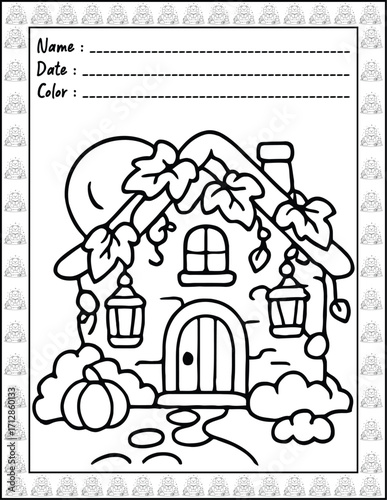 Bold and Easy Spooky Hygge Coloring Book for Adults and Kid. High resolution (300 DPI), Ready to print on standard 8.5x11-(A4) inch paper With (No Bleed), Black and White. Vector illustration