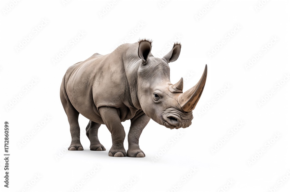 Fototapeta premium Rhinoceros on a clean white backdrop with clipping path