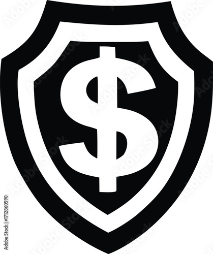 Secure financial shield symbol representing safety security protection and wealth preservation for investments and currency