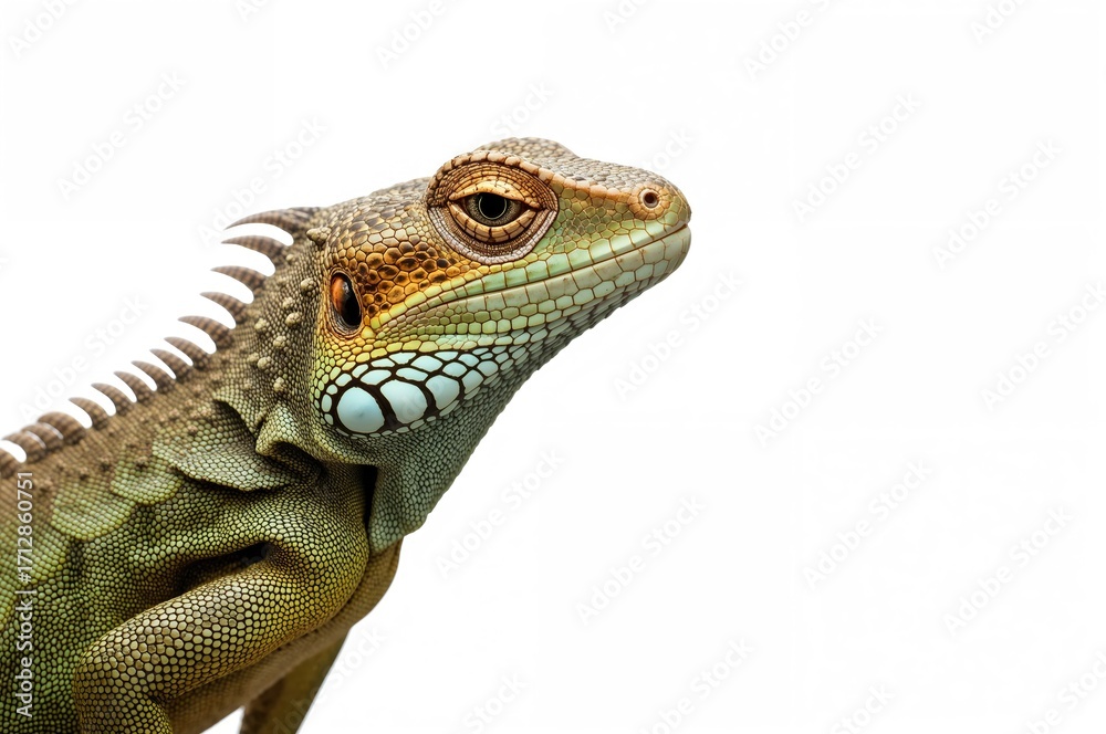 Obraz premium Studio shots of reptiles against plain white backdrops, isolated in natural settings