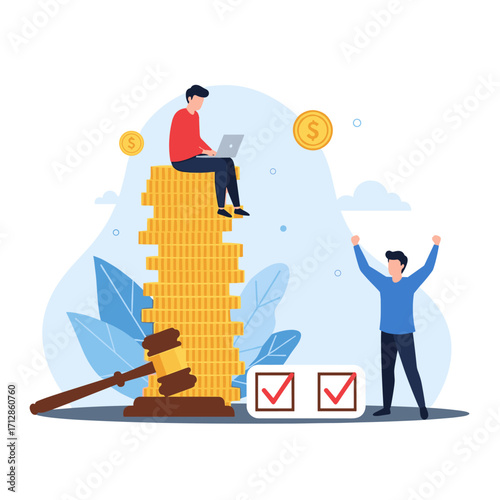 Business finance and legal concept with people and money.