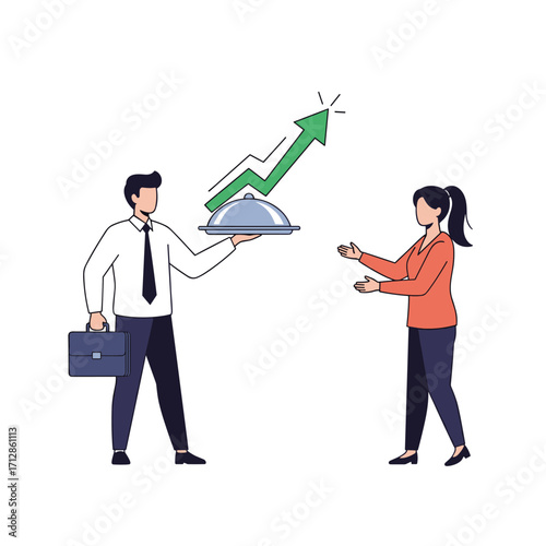 Business growth presented as a meal with upward trend graph.