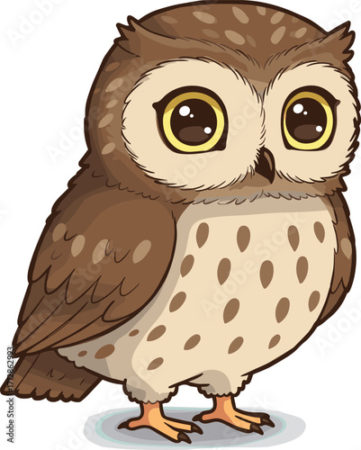 Cartoon owl illustration, cute brown owl with big eyes, forest bird design, wildlife animal art, nocturnal character, adorable nature drawing