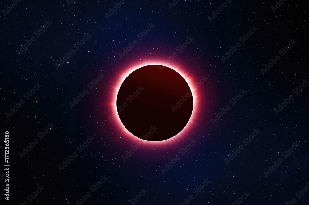 Obraz premium Lunar shadow event with radiant planet and stellar backdrop