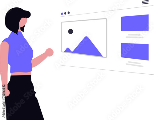 Illustration of a woman interacting with a website interface.