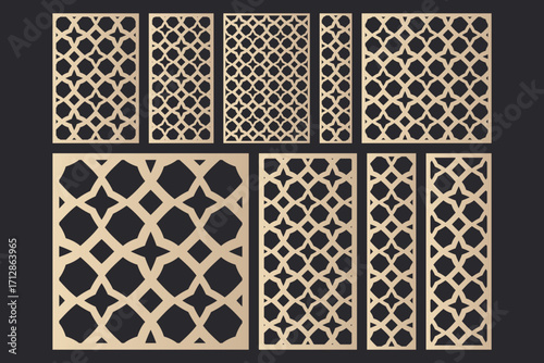 Ornamental panel designs for laser cutting assorted multi-format with geometric lattice and ornamental motifs for interior screens