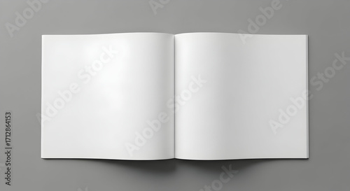 Blank open book pages lay ready for your creative content, perfect for design mockups, storyboarding, or showcasing your portfolio with pristine white space.
