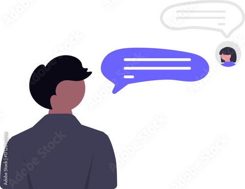 Illustration of two people communicating via text messages or online chat.