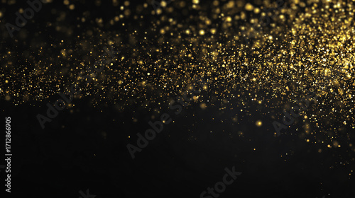 Festive Abstract Design with Golden Glitter on Black