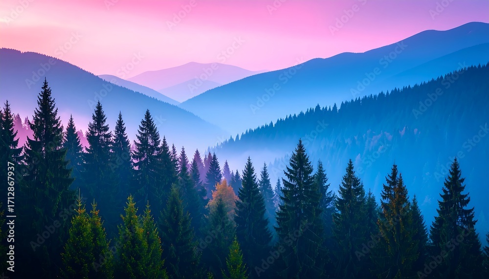 Obraz premium Misty mountain range at dawn (1)