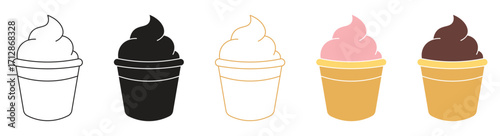 Various flavors ice cream in waffle cones on a white background. Summer and sweet menu concept. Vector illustration .