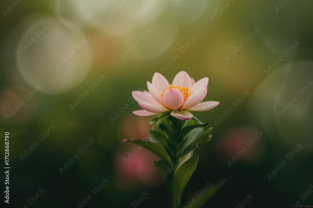 Fototapeta premium Tiny bloom against a lush green backdrop, blossom, flora, season of renewal, vegetation, stunning, detailed view, vibrant