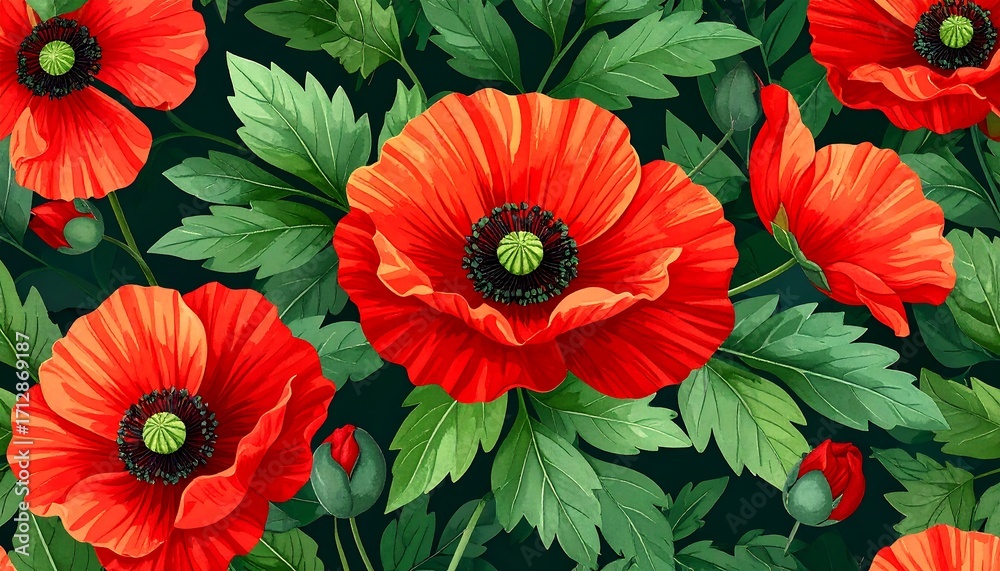 Vibrant red poppy floral pattern