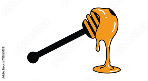 A dripping honey dipper with golden honey a sweet and sticky treat