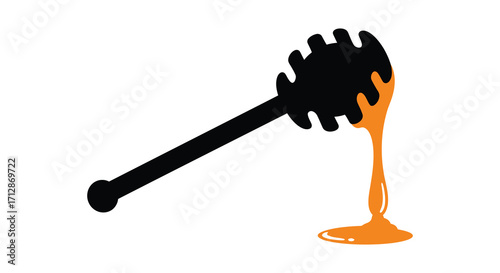 A simple illustration of a honey dipper with dripping golden honey