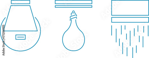 floor lamps with bulbs, electric lamps, electrical and interior, vector icons of glowing lamps, ceiling and wall lamps
