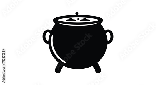 A simple black and white illustration of a classic cauldron shape