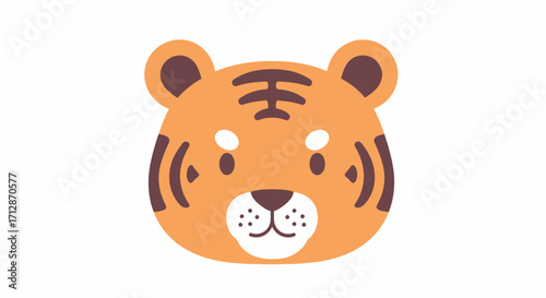 Cute cartoon tiger head illustration, simple design, orange and brown colors.