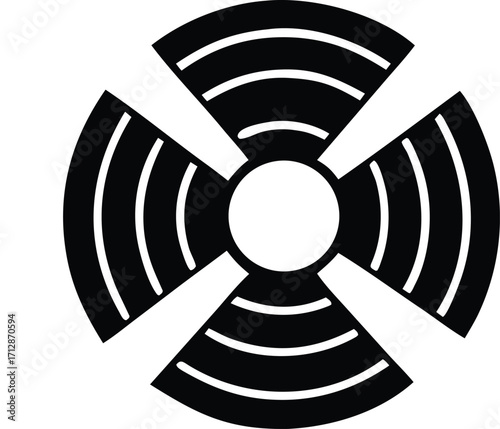 Abstract radial graphic element featuring concentric arcs and four opposing segments suggesting a cross or signal motif for modern design applications and branding