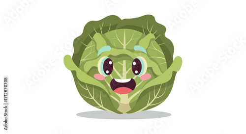 Cartoon depiction of a happy cabbage with large eyes and a wide smile.