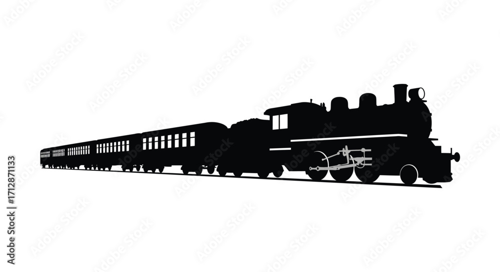 Obraz premium A striking silhouette of a vintage steam train on a track