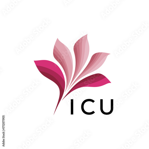ICU Creative Nature-Inspired Logo Concept Isolated on White, ICU  Later Logo, Minimalist Floral Branding Illustration in Pink Shades.
