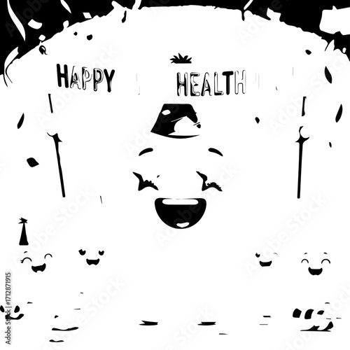 Cheerful Cartoon Character Celebrating Health with a Happy Expression and Banner.