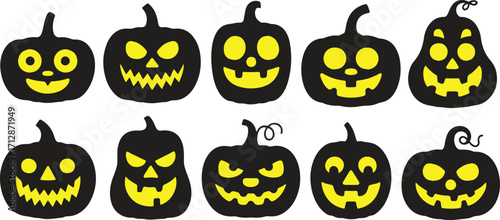 Halloween Pumpkin Faces Collection – Scary Jack Vector Icons Isolate on White Background