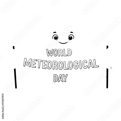 Cheerful Cartoon Character Holding World Meteorological Day Banner.