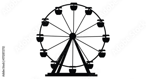 Simple black and white outline illustration of a classic ferris wheel structure