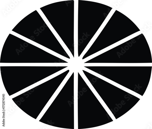 Abstract circular geometric pattern with radial lines and segments represents division and harmony