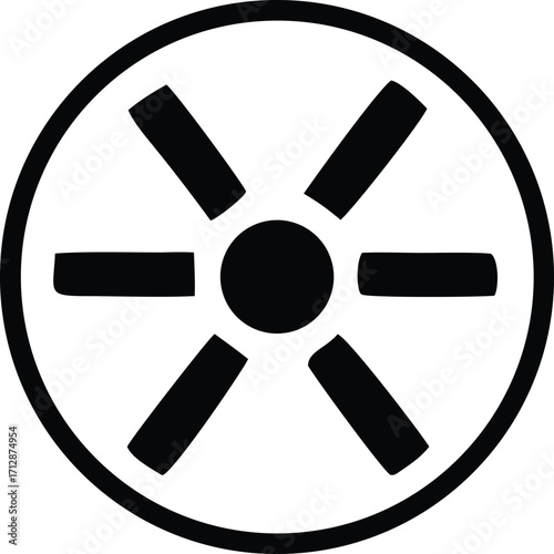 Abstract circular symbol with spokes and central dot icon minimalist geometric design