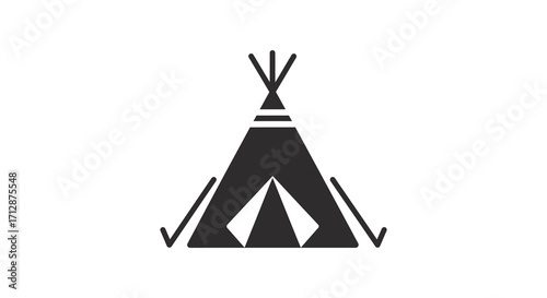 Simple black and white illustration of a traditional native american teepee