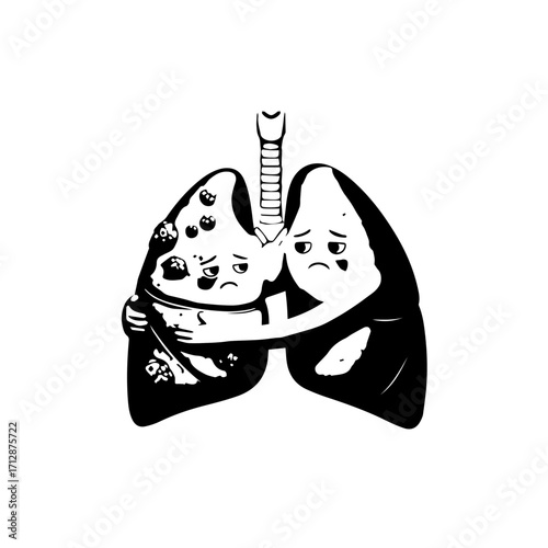 Illustration of Sad Lungs Embracing Depicting Lung Cancer and Disease.